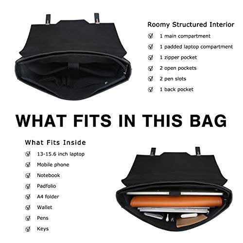 ECOSUSI Laptop Messenger Bag Women Briefcase 15.6 inch Laptop Satchel Handbags - color: Black