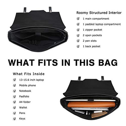 ECOSUSI Laptop Messenger Bag Women Briefcase 15.6 inch Laptop Satchel Handbags - color: Black