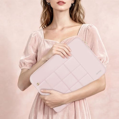 Laptop Case 13.3 inch,13-13.3 inch Puffy Laptop Sleeve Compatible with MacBook Neo/Air 13 13.6/Pro 13/Pro 14,HP Dell ASUS Acer Lenovo,Twelve Square Quilted Computer Bag with 2 Pockets,Pink - color: Pink, size: 13.3 inch