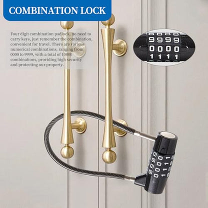 Combination Lock Cable Lock with 4 Digits Cabinet Lock with 9" Durable Cable Ideal for lockers, Gym, gate, Fence, Toolbox, case, hasp Storage and Outdoor（47.6） (9") - size: 9" Black