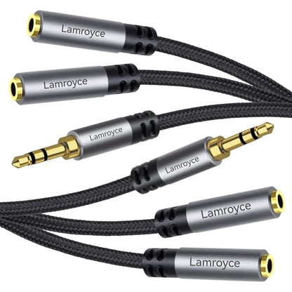 Headphone Splitter, 3.5mm TRS Male to Dual 3.5mm TRS Female Stereo Audio Y Splitter Cable (1Feet/12Inch), Nylon-Braided, Hi-Fi Sound for Sharing Music, Movies, Gaming on Phones, Tablets, Laptop-2Pack - color: 3.5mm TRS 1 Male to 2 Female Splitter, size: 2
