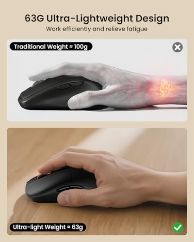 ProtoArc KM60 Wireless Ergonomic Keyboard Mouse Combo, Black | Full-size Keyboard with Wrist Rest, 63G Mouse, 3-Device Switching (Dual Bluetooth+2.4G), Type-C Charging, Quiet Keys