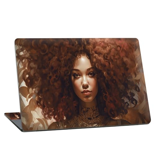 Universal Laptop Skin Sticker with 2 Wrist Pad Skins, Waterproof Scratch Resistant Vinyl Laptop Cover Decal, Cut to Fit for 11–15.6 Inch MacBook HP Dell Lenovo, Black Girl Red Hair - color: Black Girl Red Hair