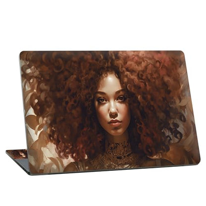 Universal Laptop Skin Sticker with 2 Wrist Pad Skins, Waterproof Scratch Resistant Vinyl Laptop Cover Decal, Cut to Fit for 11–15.6 Inch MacBook HP Dell Lenovo, Black Girl Red Hair - color: Black Girl Red Hair