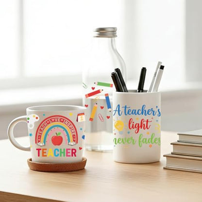 Peacoblue UV DTF Cup Wraps Transfer Stickers Teacher's Day Stationery Pattern, 10 Sheets Waterproof Custom Vinyl Transfer Sticker 16oz Coffee Glass Cup Tumbler Bottle Mug Decals for Men Women - style: Teacher's Day Stationery