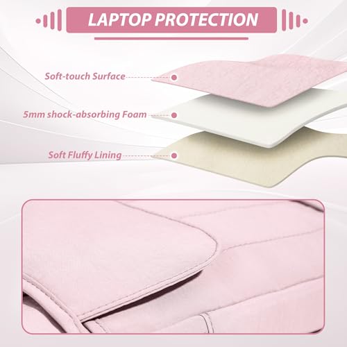 15.6 Inch Puffy Laptop Sleeve with Handle, Vertical Quilted Laptop Shoulder Bag with Luggage Strap, Compatible with 14-Inch Laptops, MacBook Pro/Air/Neo M5/M4/M3, for Women Travel Work (Pink) - color: Pink