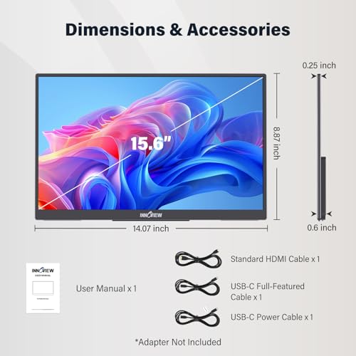 InnoView 15.6-Inch Portable Monitor, 120Hz 2K QHD, USB-C/HDMI, Travel Monitor for Laptop MacBook/Switch/PS5/Xbox (Adapter Not Included) - size: 15.6 inches