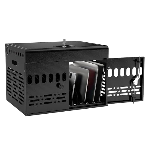 12-Device Tablet Charging Station Lock Box, Computer Cabinet with 2 Keys – Multi-Device Charging Cabinet for iPads, Chromebooks, Fire HD & Phones – Office, School, Hospital (Black),Fully Assembled - size: 12 Tablet/Chromebook(Black)