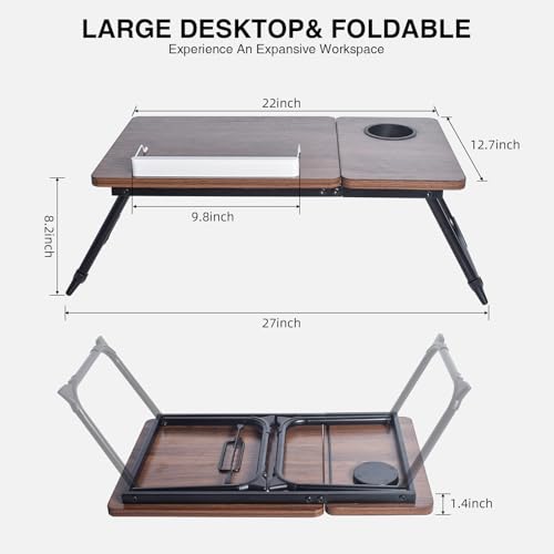 Adjustable Lap Desk for Bed - Portable Laptop Tray Table with Foldable Legs, Phone Slot & Cup Holder - Lightweight & Sturdy Breakfast, Work, Study Table for Sofa, Couch, Floor
