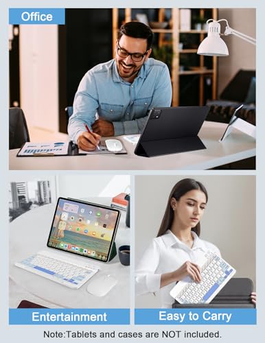 Wireless Keyboard and Mouse Combo, Rechargeable Bluetooth Keyboard & Wireless Mouse with 2.4 GHz USB Receiver, Compatible with iPad, Smartphone, PC, Laptop, Windows/iOS/Android - color: White and Blue