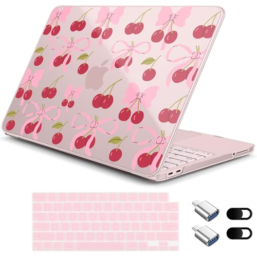 for MacBook Neo 13 Inch Case 2026 Release Model A3404, Floral Aesthetic Ultra-Slim Hard Shell with Keyboard Cover, 6-in-1 Laptop Accessories Bundle for Women Girls, Cherry Bow - color: Cherry Bow