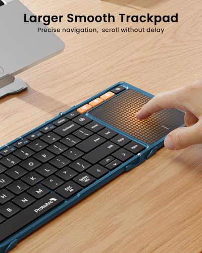 ProtoArc XK01 TP Foldable Keyboard with Touchpad, 0.65 in Keycaps, Blue | Multi-touch Trackpad, 88-key, Full Shortcut Row, 3-device Bluetooth 5.1 Switching, USB-C Charging for Mobile Productivity - color: Blue