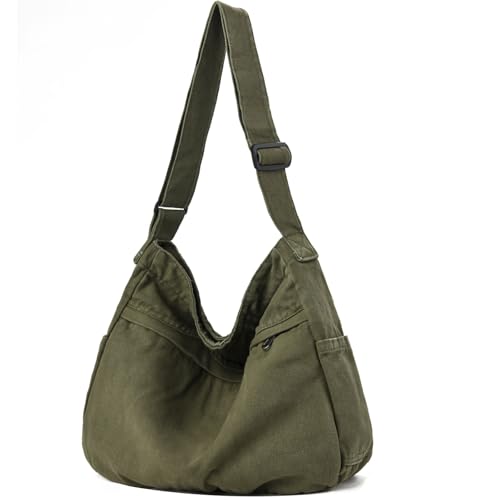 Canvas Hobo Crossbody Tote Bag for Women & Men Large Messenger Bag | Canvas Purses for Women Multi-Pocket Casual Shoulder Handbag for Travel Work Daily Shopping - color: 0-cs Army Green