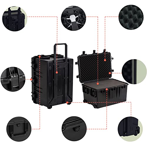 MEIJIA Premium Waterproof Large Rolling Hard Camera Case,Hard Protective Case with customizable fit foam and wheels,Full Protection with Light&Convenient Design,Elegant Black (33.25"X24.4"X19.3") - size: 33.25"X24.4"X19.3"