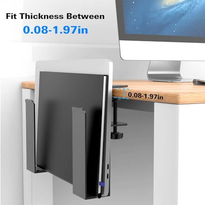 Adjustable Side Laptop Mount, No Drill Desk Storage Organizer, Metal Hanging Notebooks Holder, Punch-Free Clamp for MacBook Pro, Documents With Anti-Scratch Silicone