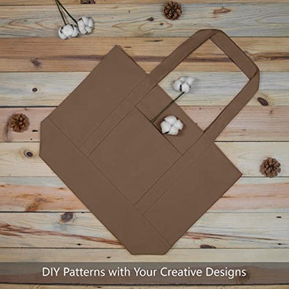 TOPDesign 1-Pack Canvas Tote Bag with an External Pocket, Reusable Grocery Shopping Bag, Top Zipper Closure, Daily Essentials (Brown) - color: Brown