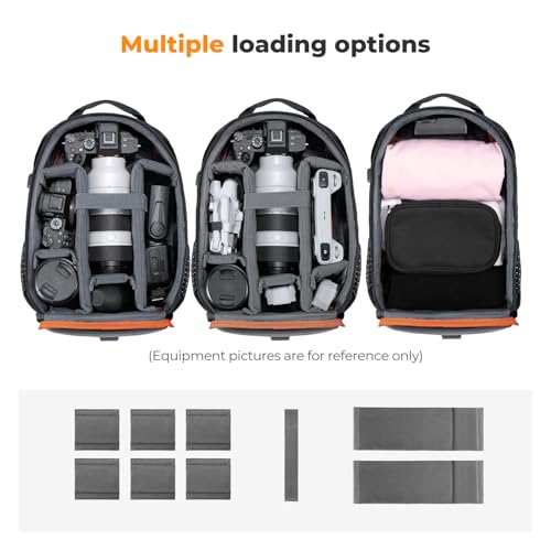 K&F CONCEPT Camera Backpack, DSLR/SLR/Mirrorless Photography Camera Bag | 10L Lightweight, 180 Degree Open, Custom Dividers, with 14in Laptop Compartment & Tripod Holder, for Canon/Nikon/Sony, B08 - style: 01-black-orange