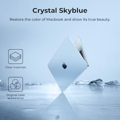EooCoo Case for MacBook Air 15 inch M5 M4 M3 M2 2026-2023, Crystal Sky Blue | Easy to Install, Sturdy, Plastic Hard Shell Case & Keyboard Cover & Screen Protector, Model: A3448 A3241 A3114 A2941 - color: Crystal Sky Blue
