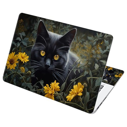 Universal Laptop Skin Sticker with 2 Wrist Pad Decals, 3-Piece Removable Vinyl Laptop Cover, Black Cat Sunflower Waterproof Anti-Scratch, Easy-Trim Fit for 13.3" 14" 15.6" Laptops - color: Black Cat Sunflower