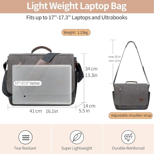 Laptop Messenger Bag for Men, 17 inch Water-resistant Canvas Laptop Shoulder Business Briefcase Bag