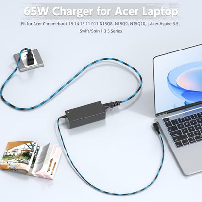 ROLADA 65W Laptop Charger for Acer, 3.0x1.1mm Small Tip, 8.8ft Cord | 65W, 3.0x1.1mm tip. Snug fit clip prevents falling out. Compatible with select Acer laptops. NOT for Aspire A514-52.