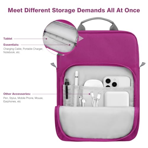 Dadanism 9-11 Inch Tablet Sleeve Bag Carrying Case with Shoulder Strap | Fits iPad (A16) 11", iPad 10th Gen 10.9", iPad Air M4/Pro M5 11", iPad 9/8/7th 10.2", Galaxy Tab A11+ Plus 11", Fuchsia - color: Fuchsia, size: 9-11 Inch