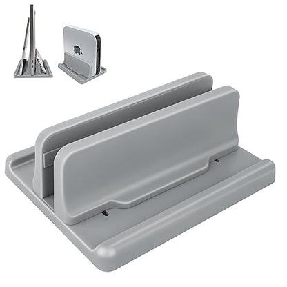 Vertical Laptop Stand, ABS Plastic, Adjustable Dock up to 15 inch PC Desk Space Saver for MacBook/Surface/iPad/mini PC (Space Grey) - color: Space Grey
