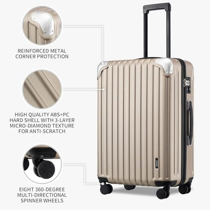 LEVEL8 Grace Luggage Sets Hardshell Suitcase with Wheels, Sturdy Large Suitcase Tsa Lock 20 Inch Expandable Carry on 24 Inch 28 Inch Checked Luggage, 3-Piece Set (20/24/28), Champagne - color: Champagne, size: 3-Piece Set (20/24/28)