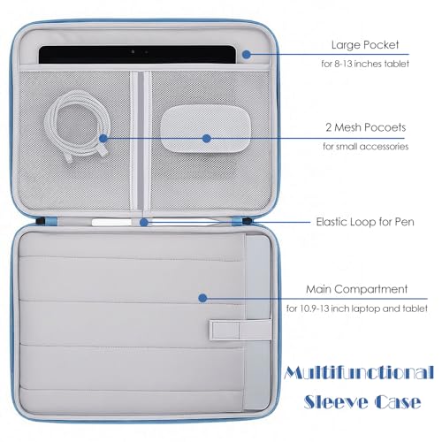 ProElife 13 Inch Laptop Sleeve for MacBook Neo, Retractable Handle, Blue | Precision Fit, Soft Inner Lining Padded, Anti-Scratch, Extra Attached Pocket, Travel Carry Laptop Bag for Home Office - color: Light Blue