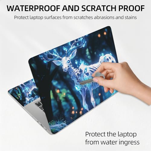 Deer Skeleton Glowing Blue Forest Universal Laptop Skin Sticker 3PCS,Protective Decal Trim-to-Fit 11.6" 13.3" 14" 15.6" Laptop Vinyl Cover,Removable Anti-Scratch Computer Decal Protector - color: Deer Skeleton Glowing Blue Forest