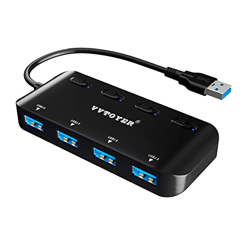 USB 3.0 Hub Splitter, 4-Port USB Extender Hub for Laptop, VVTOYER Multi USB Port Expander Adapter with Individual Power Switches - color: 4 Ports
