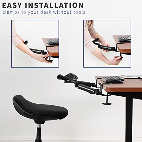 VIVO 2 Pack Clamp-on Adjustable Armrests, Universal Desk Cradle 360° Rotating Elbow Platform, Arm Support Steel Base Table Extension, Black, MOUNT-ARM02P