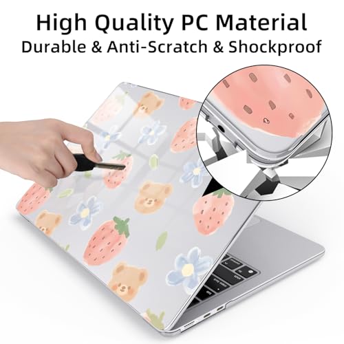 for MacBook Air 13.6 Inch Case M5/M4/M3/M2 2026-2022 Release A3449 A3240 A3113 A2681 Kawaii Bear Strawberry Cute Design Crystal Clear Girly Case Laptop Protective Hard Shell Cover - color: Bear Strawberry