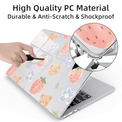 for MacBook Air 13.6 Inch Case M5/M4/M3/M2 2026-2022 Release A3449 A3240 A3113 A2681 Kawaii Bear Strawberry Cute Design Crystal Clear Girly Case Laptop Protective Hard Shell Cover - color: Bear Strawberry