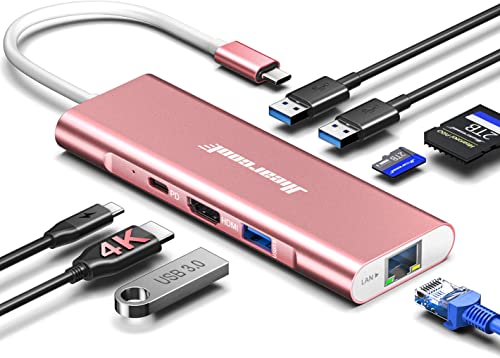 Hiearcool USB C Hub Ethernet, 8in1 USBC Hub Multi-Port Adapter, USB-C to HDMI Docking Station Type C Adapter Dongle Compatible for MacBook Dell XPS HP ASUS and More Type-C Devices-Rose Gold - color: Rose Gold