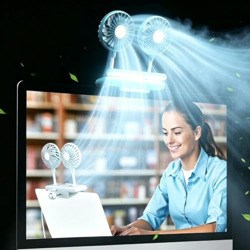 Binguowang Video Conference Lighting fan for Monitor Clip On Dark Green | Personal Cooling,Flip-Open Anti-shake Lighting for Office Working,Home Workspaces,Distance Learning and Live Streaming - color: Dark Green