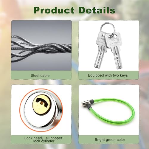 Green Anti Theft Bike Cable Lock with 2 Keys, 24.4" x 0.47"(L x Dia) | High Security Cable Lock Coiled Bike Lock for Outdoor Equipment, Bicycles, Scooters, Fence, Gate