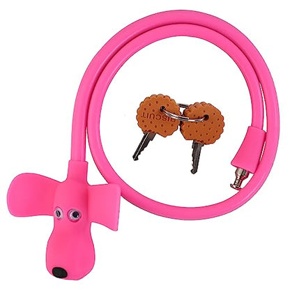 Bike Cable Lock with Keys,Silicone Covered Kids Cable Lock Cartoon Lock,2 Feet Lock for Bike,Door,Skateboard,Helmet and More (Pink, Large) - color: Pink
