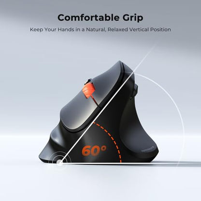 MEETION Wireless Ergonomic Vertical Mouse, Bluetooth & 2.4G, Large | Connects up to 3 devices with dual Bluetooth 5.3 and 2.4G, adjustable 1200-3200 DPI, designed for large hands, Windows/Mac/PC - color: Right Black Batt