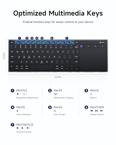 CZUR K5S Bluetooth Keyboard with Touchpad, Wireless & Wired, Rechargeable | Meadia Control, HTPC for PC-connected TV, Portable Keyboard for PC/Laptop/Tablet/Phone, for Windows/Mac/Android/iOS