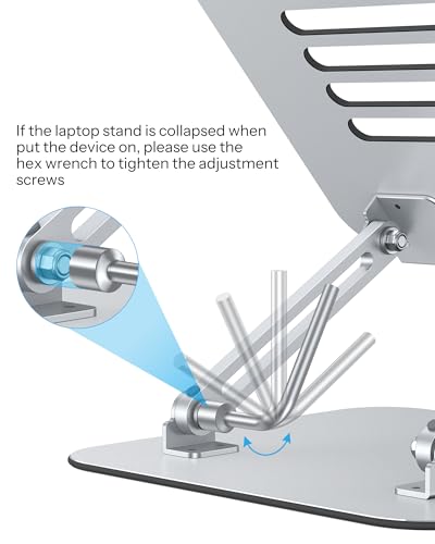 OMOTON Laptop Stand, Adjustable Metal Foldable Riser 10-17.2", Silver | Ergonomic Cooling Laptop Holder, Height Adjustable to 270mm for Sit-Stand, Portable Travel