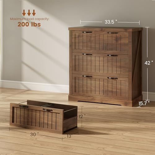 SEDETA Filing Cabinet for Home Office, Farmhouse 3 Drawer File Cabinet, Wood Office File Cabinets for Letter/Legal/A4 Size, Lateral File Cabinets with Printer Stand, Brown - color: Brown, size: 3 Drawers