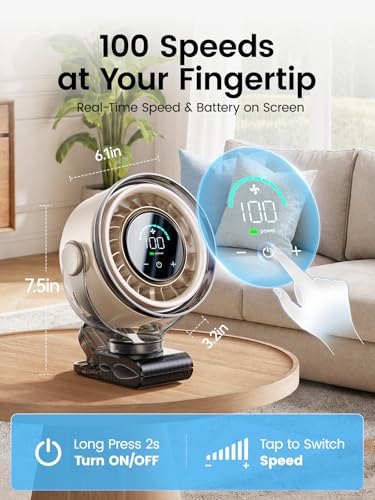 Clip on Fan, Rechargeable USB Fan with Sturdy Clamp, LED Display, 100 Speeds, 3000mAh Battery, 360° Rotation, 5.5 Inch Portable Fan for Stroller Bed Camping Treadmill Car White - color: White