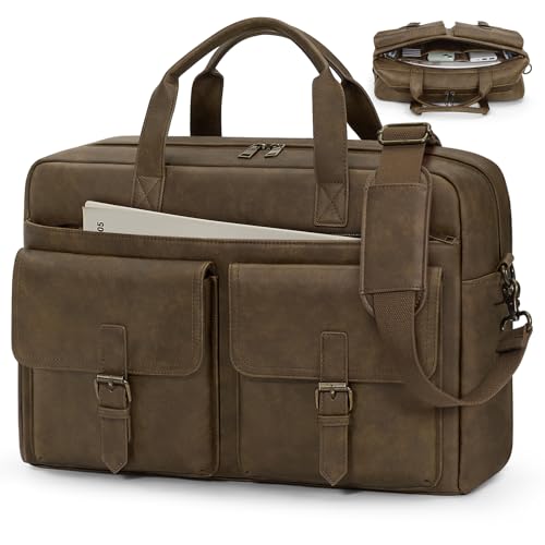 RAINSMORE Messenger Bag for Men 16 Inch Leather Laptop Bags Work Computer Briefcase Vintage Mens Satchel Shoulder Bag for Work, Office, Business, Travel, Dark Brown - color: Dark Brown