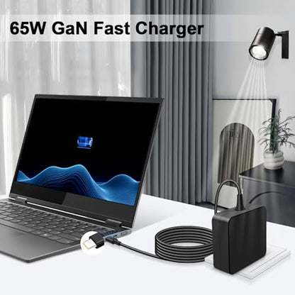 65W USB C Charger Compatible with Lenovo Thinkpad/Yoga/Chromebook/IdeaPad, Mac Book Pro, Huawei Matebook, Dell Latitude, HP Spectre, Acer Chromebook, Asus Zenbook Laptop Type C Power Supply Adapter