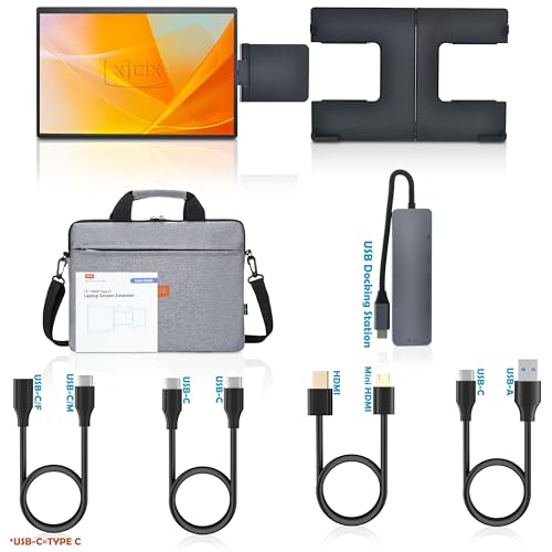 14.1-inch 1200P Portable Dual Laptop Monitor Extender (with USB Docking Station) 1920x1200 FHD IPS Foldable Plug and Play Travel Home Office Second Screen Compatible with HDMI,USB-A and USB-C - style: 1*14.1" 1200P