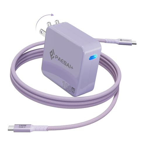 100W USB C Charger GaN Foldable Compact Wall Fast Charger for MacBook Pro MacBook Air, Dell XPS, iPhone 16 15 Series, Samsung Galaxy, iPad Pro and All USB-C Devices, 6.6ft Type C Cable - color: Purple