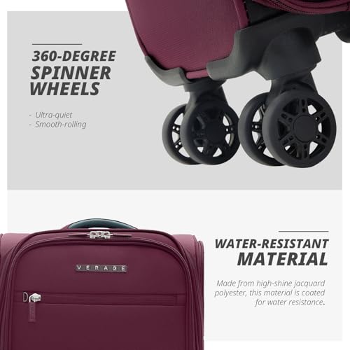 Verage Underseat Carry On Luggage with Wheels,14.5-Inch Plus Underseat | Personal Item Bag,Airline Approved, Laptop Compartment, USB Charging Port - color: Grape red, size: 14.5-Inch Plus Underseat