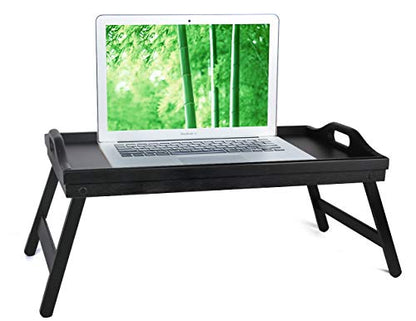Bed Tray Table with Folding Legs Wooden Serving Breakfast in Bed or Use As a, Platter, TV Table Laptop Computer Tray Snack Tray Large Size - color: Black-large