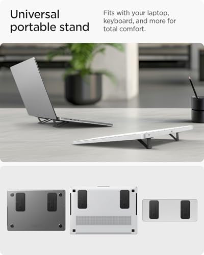 Spigen Slim Fold Adhesive Laptop Stand 2 Piece Foldable Portable Dual Ergonomic Angle Adjustment Lift Anti-Slip Compatible with MacBook Pro, MacBook Air 11"-16" and More - Black (LD201-S2) | Dual Ergonomic Angle Adjustment Lift Anti-Slip for MacBook Pro,